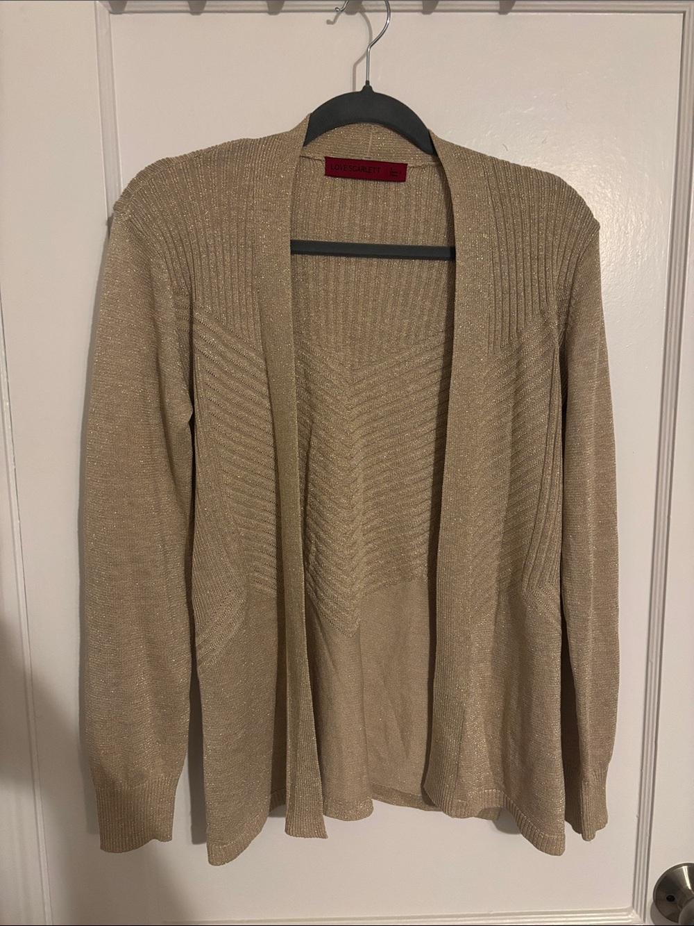 Scarlett Beige Metallic Open-Front Cardigan